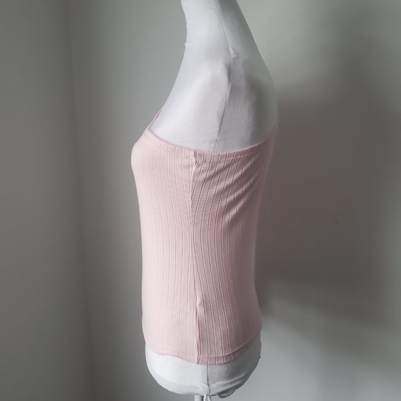 NWT * One Shoulder Long Sleeve Pink Ribbed Cropped Top Coquette Fairy - Picture 6 of 8